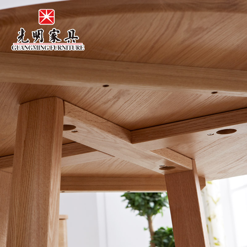 【光明家具】北欧简约全实木圆形餐桌 红橡木餐桌椅组合 原木色饭桌WX3-4103-125
