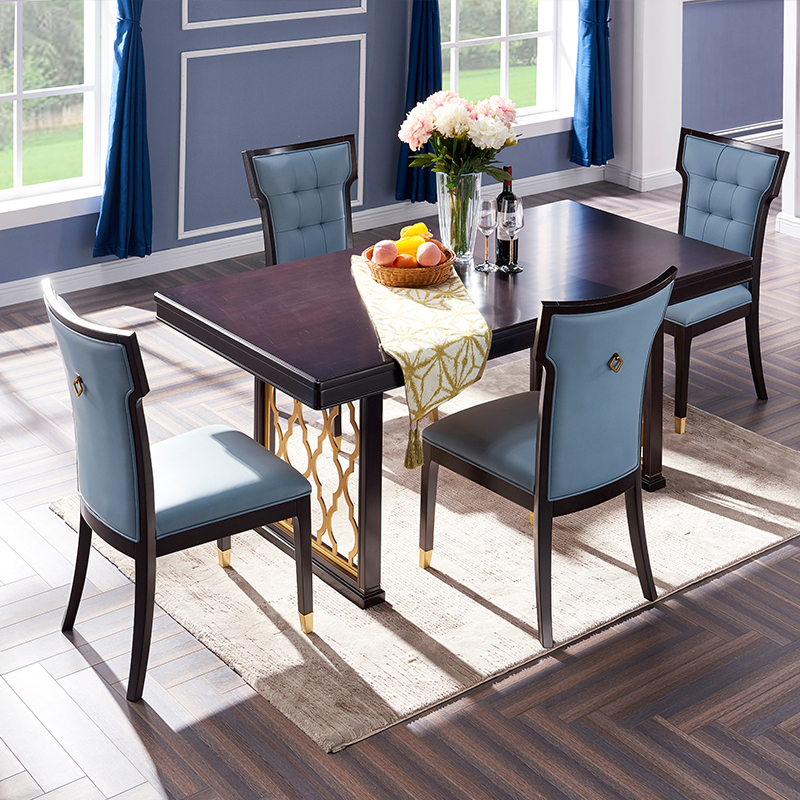 【光明家具】轻奢实木餐桌椅家用长方形简约餐台饭桌皮艺餐椅组合