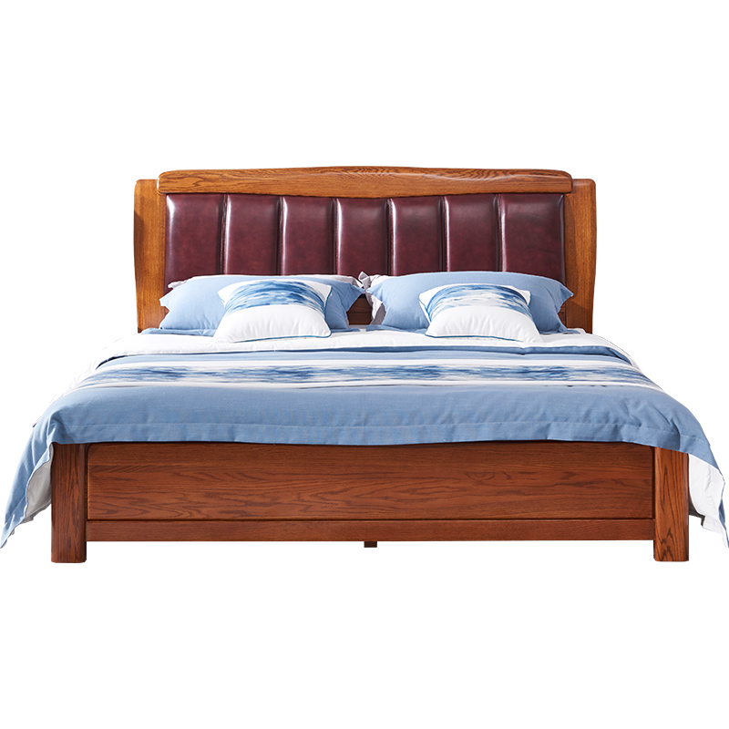 【光明家具】卧室皮床 北美进口红橡木实木床 现代中式1.8米双人床 GY89-1575-191